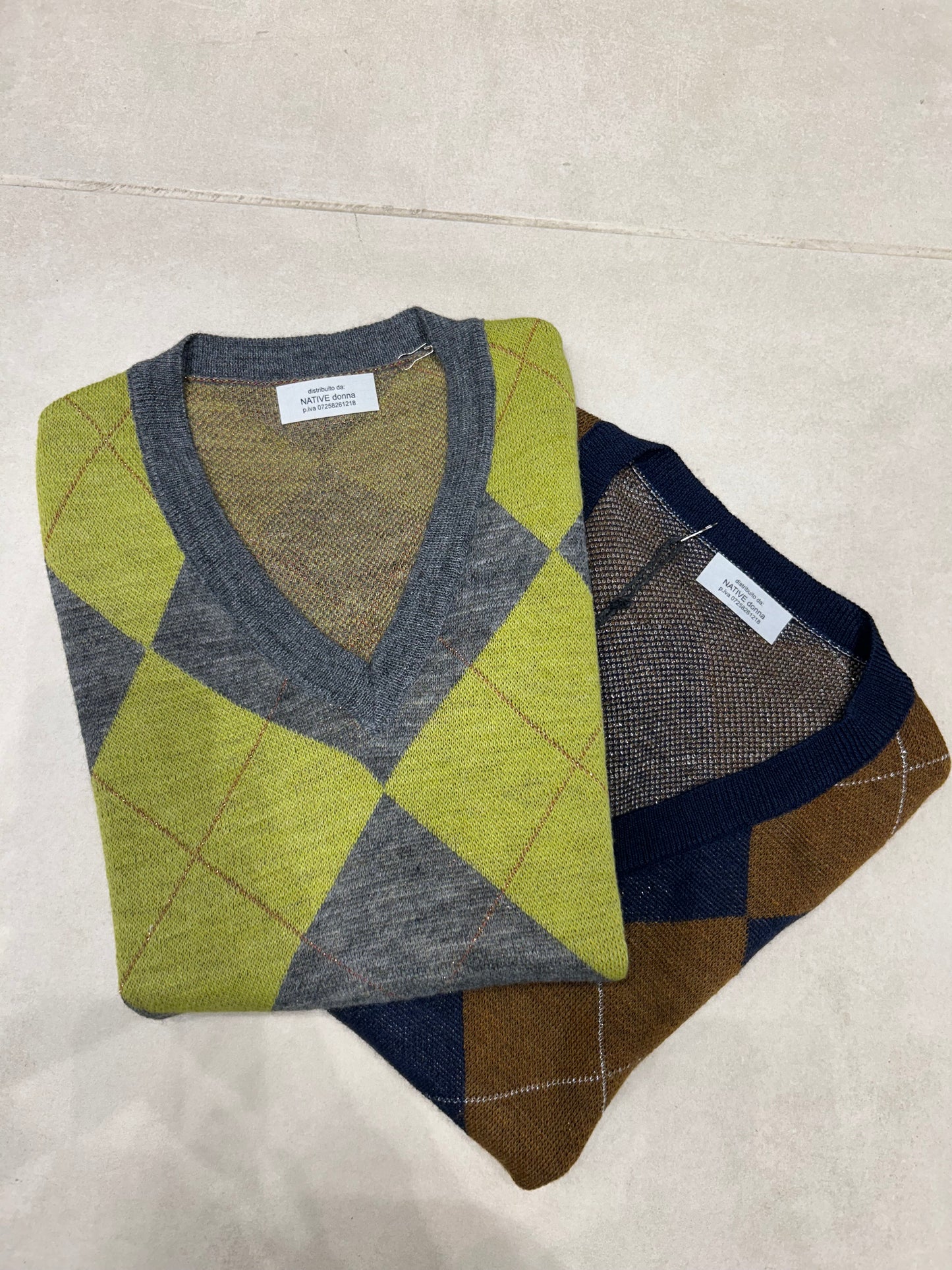 Gilet rombi lana filo lurex
