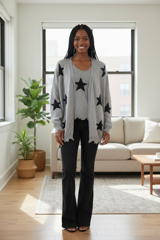 Cardigan stelle sfrangiato