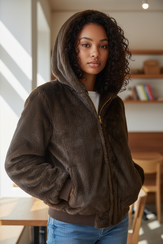 Eco pelliccia cappuccio