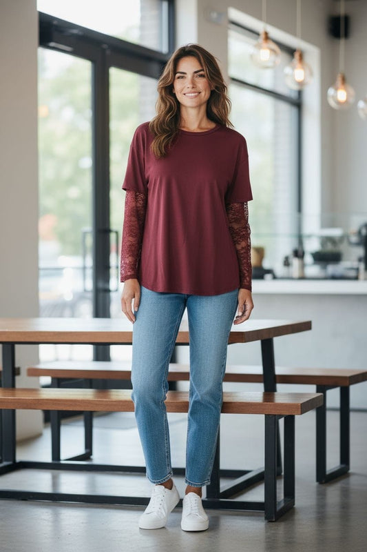 T-shirt manica pizzo