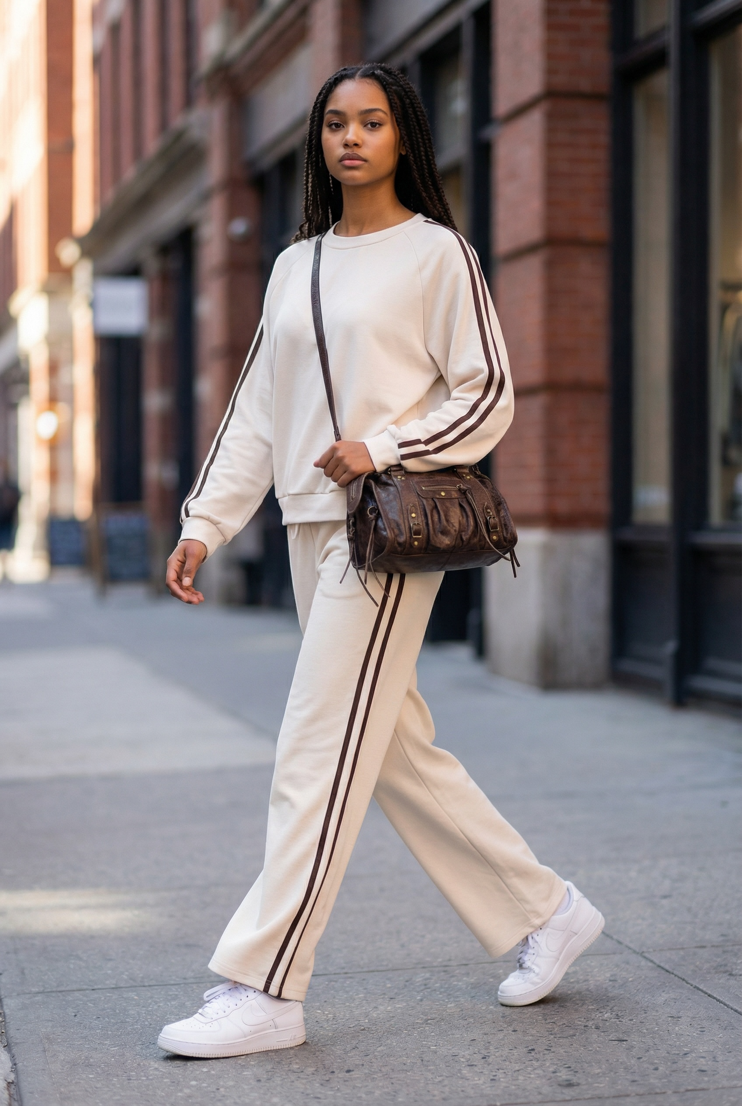 Completo tuta riga beige