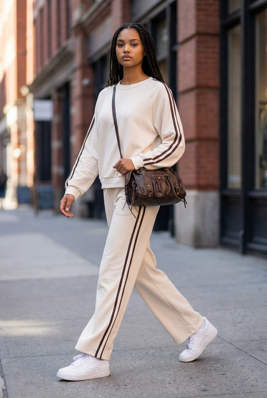 Completo tuta riga beige