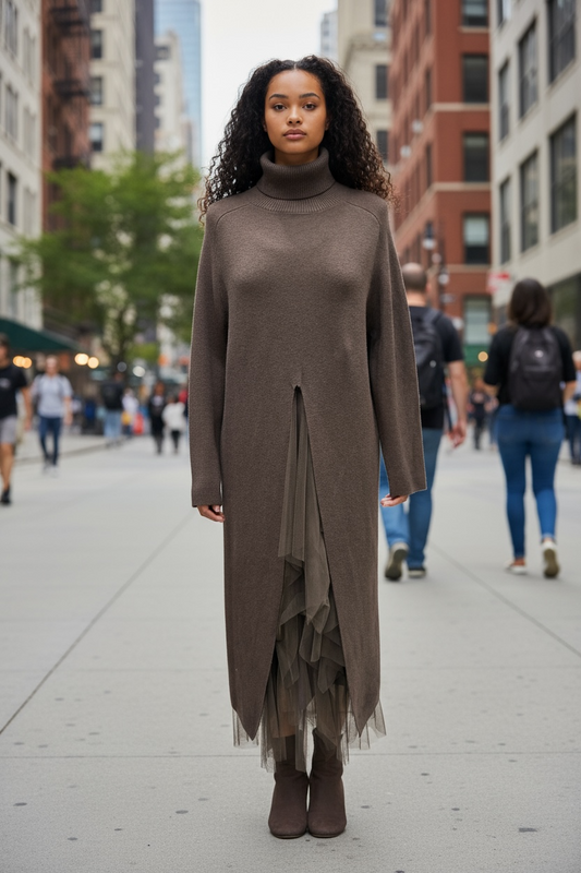 Abito dolcevita con spacco