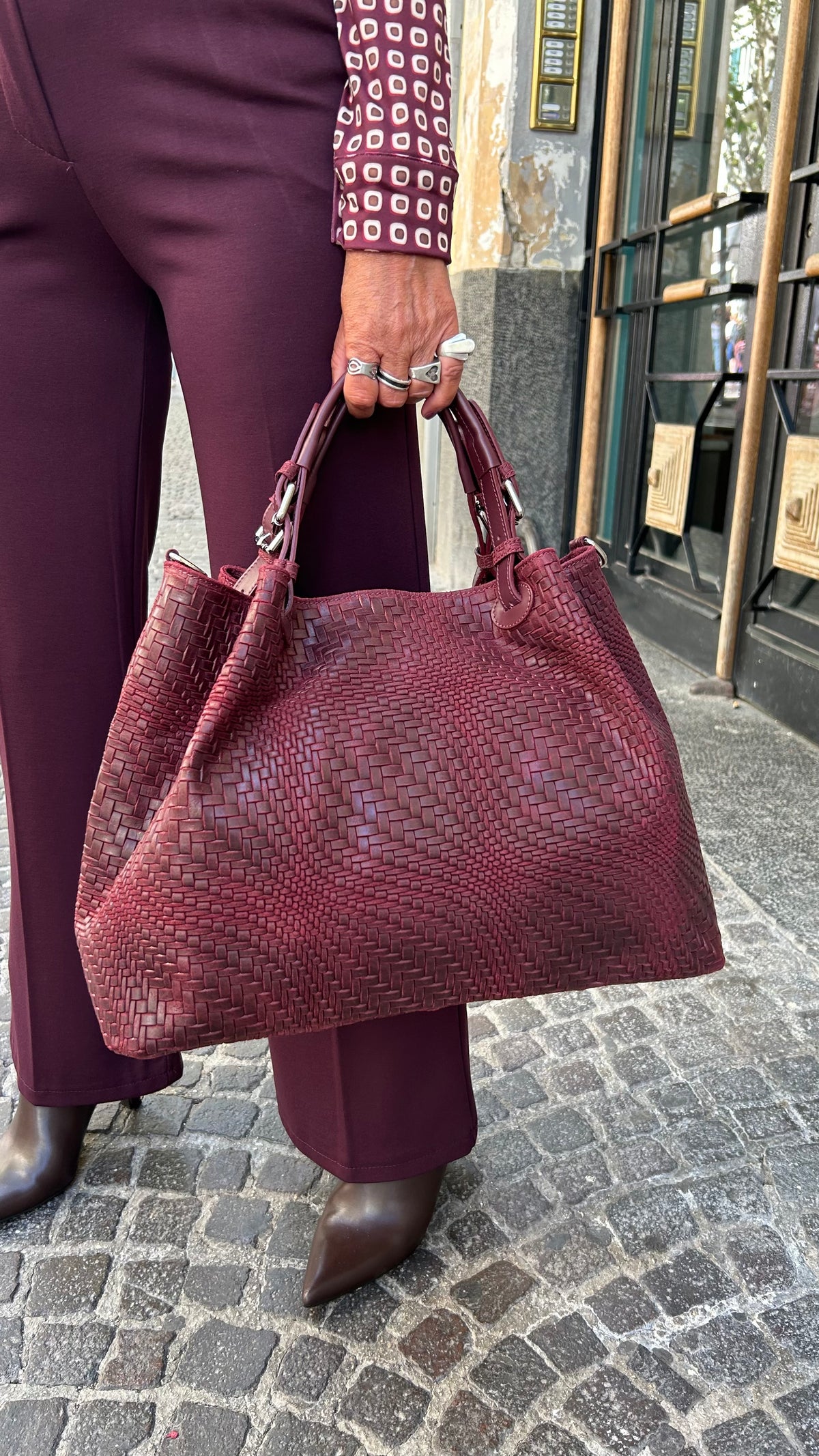 Borsa pelle intreccio
